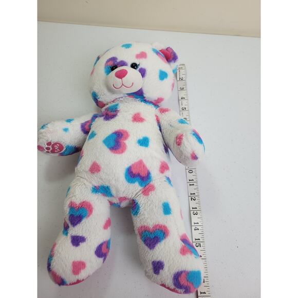 Build A Bear BAB 2014 Blue Pink Heart Spotted Bear Plush Stuffed Animal Toy 17" - Picture 3 of 8